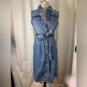 ZARA -  Belted Sleeveless Denim Dress - Size M - Women